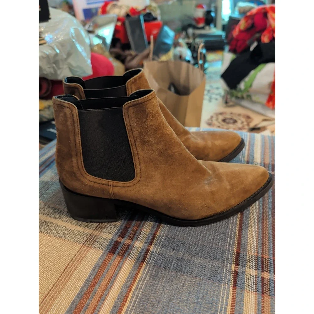 LE SILLA Brown Suede Pointy Toe Block Heel Ankle Boots Booties 39 Made In Italy